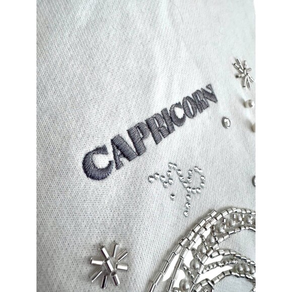 NWT FOREVER 21 Capricorn Zodiac Fleece Embroidered Metallic Pearl Sweatshirt M - Picture 8 of 12